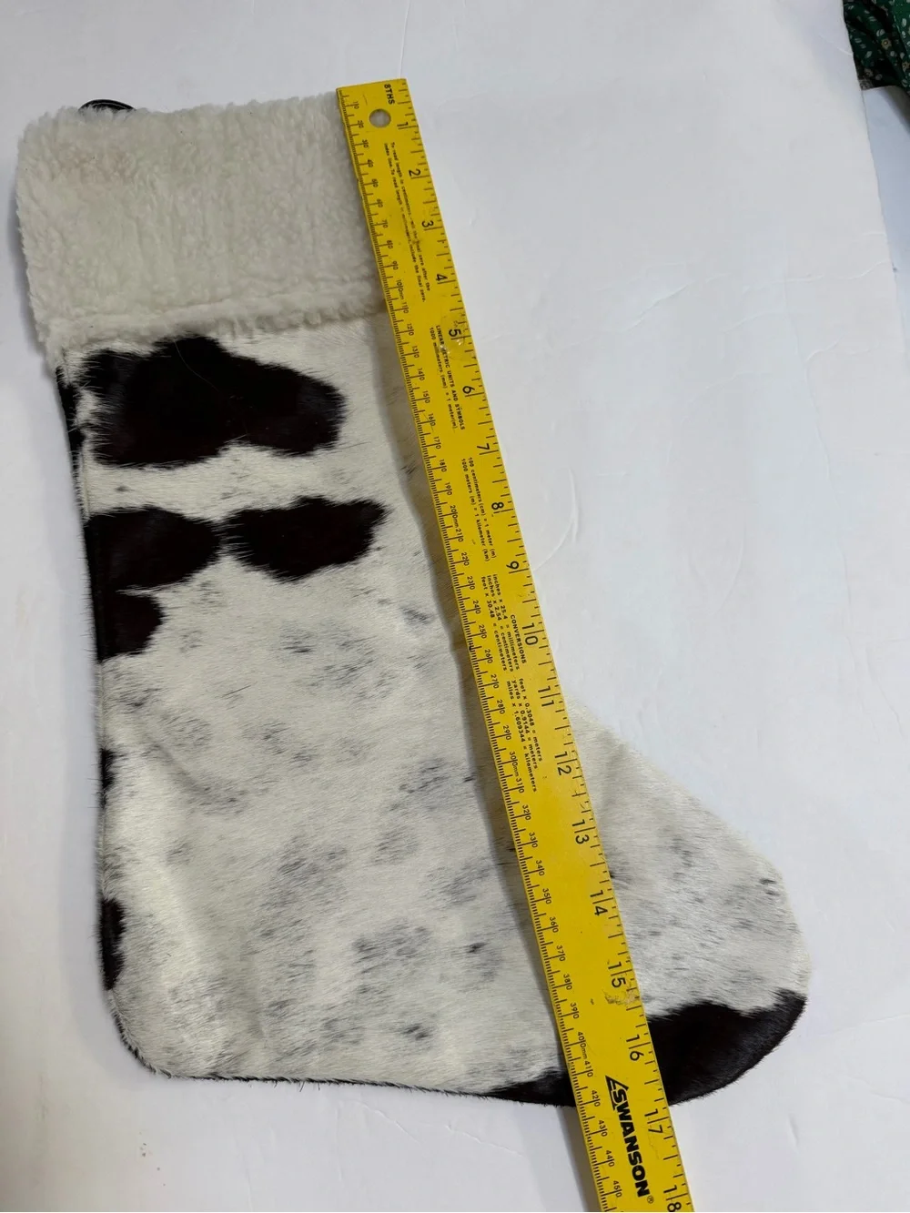 Pair Cowhide Fur Christmas Stockings - Neutral Brown & White